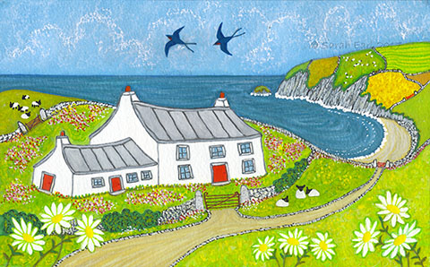 99 Wildflowers and swallows by the sea